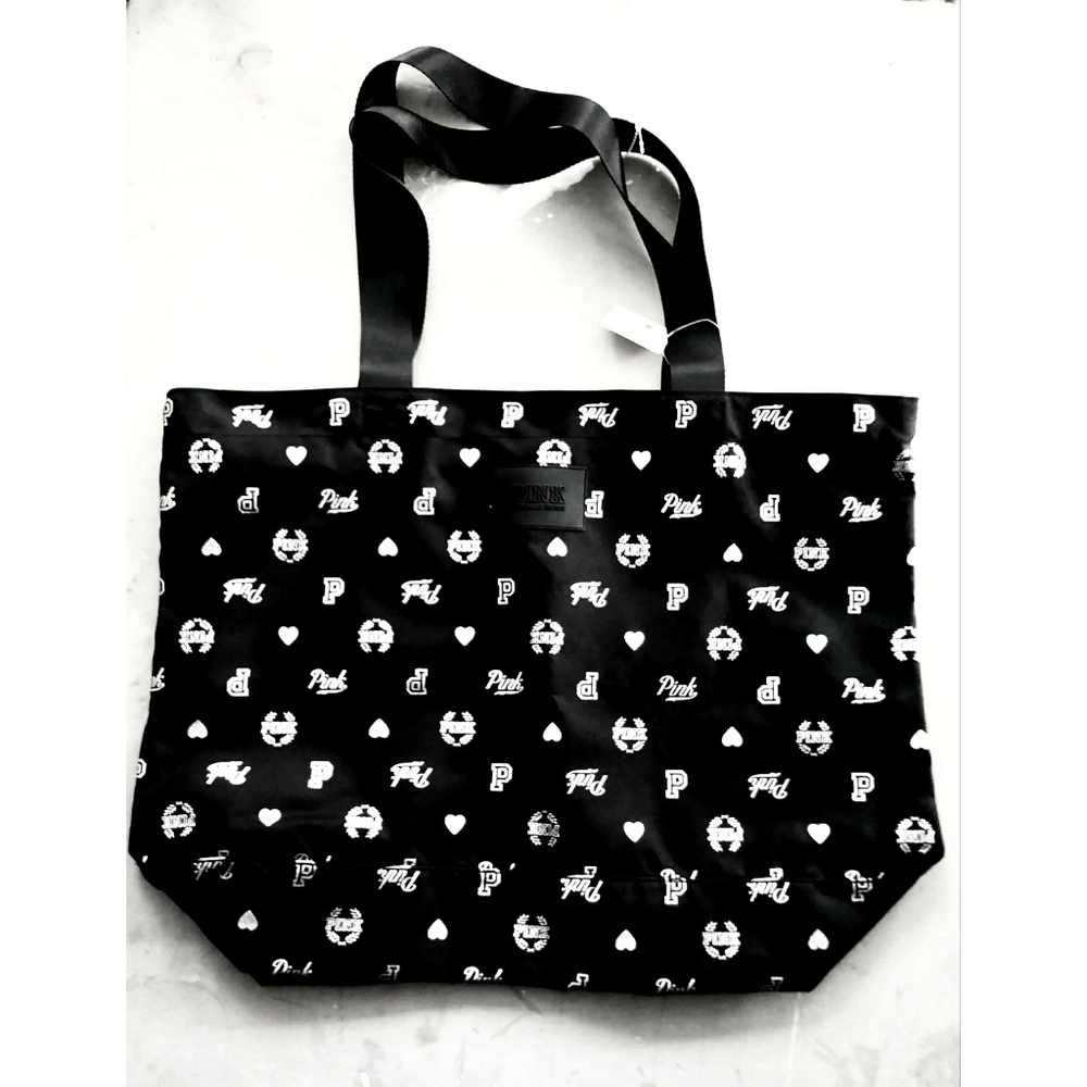NWT PINK Victoria's Secret large black zip tote